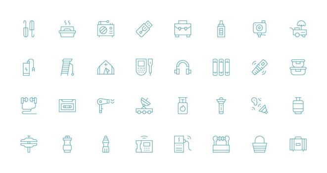 portátil incluso 32 Delgado línea ilustraciones limpiar icono colección para web utilizar vector