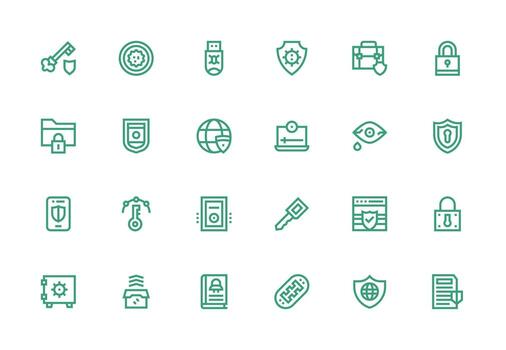 24 Encryption Icons in Thick Line Line Aesthetic Style Icon Set vector