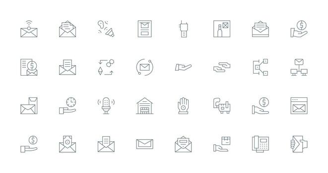 Receive Visual Pack containing 32 Thin Line Icons Basic Icon Series vector