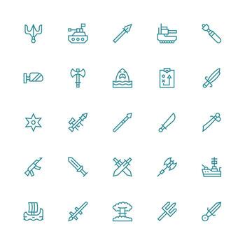 Attack featuring 25 Icons in Medium Stroke Outline Design Clean Icon Collection for Web Use vector