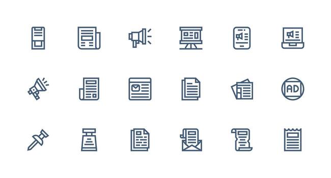 18 Strong Stroke Line Vectors for Bulletin Theme Essential Icons for Rapid UI Building