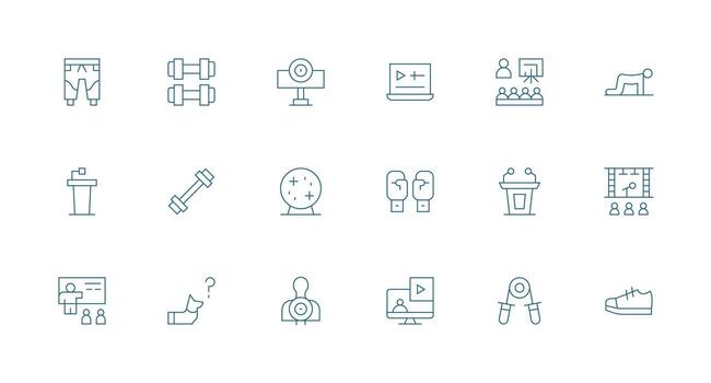 18 íconos para formación en mínimo línea formato monitor icono paquete vector