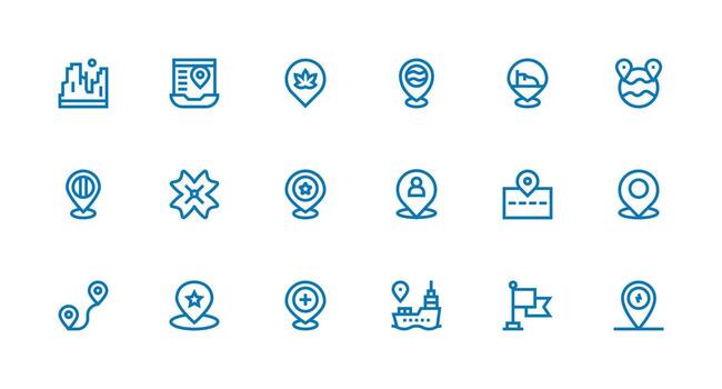 mapa marcador icono conjunto con 18 fuerte carrera línea gráficos inteligente icono colección vector