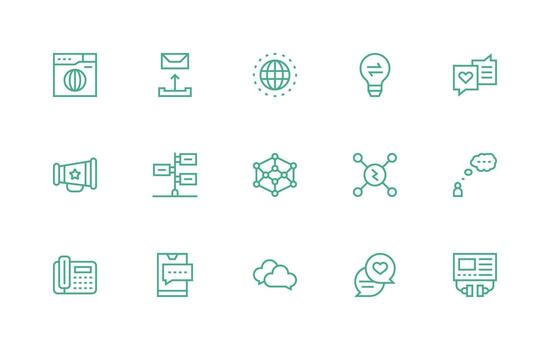 15 regular línea diseños para comunicación íconos reutilizable icono conjunto vector
