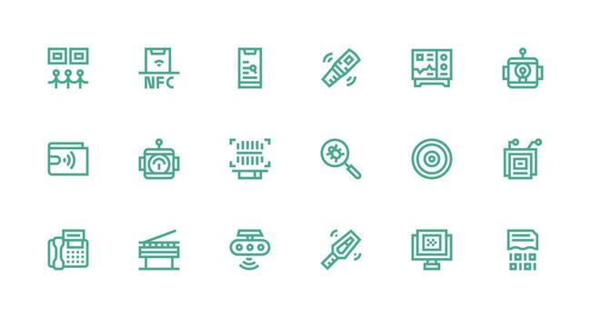 Scanning Icon Set with 18 Strong Stroke Line Graphics Flexible Icon System for Web Interfaces vector