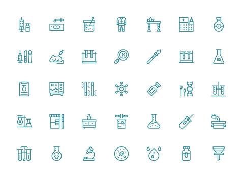 35 regular limpiar línea vectores para laboratorio tema neutral estilo íconos para ninguna proyecto