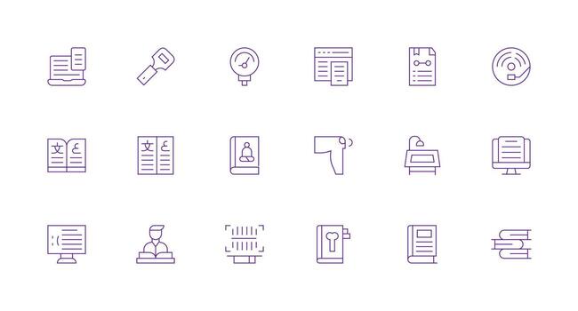 18 íconos para leyendo en mínimo línea formato núcleo icono colección para diario Tareas vector