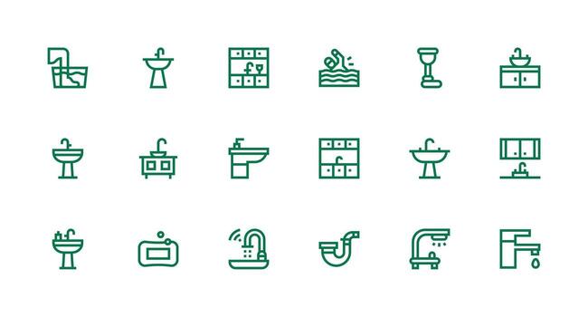 Sink Design Icons featuring 18 in Strong Stroke Line Style Clean Set for Layout Prototypes vector