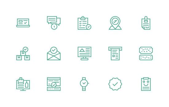 Confirmation Set with 15 Regular Line Icons Essential Icons for Rapid UI Building vector