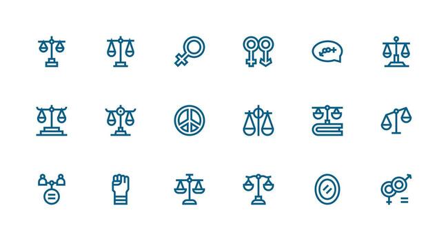 Equality Icon Set with 18 Strong Stroke Line Graphics Basic Icon Series vector