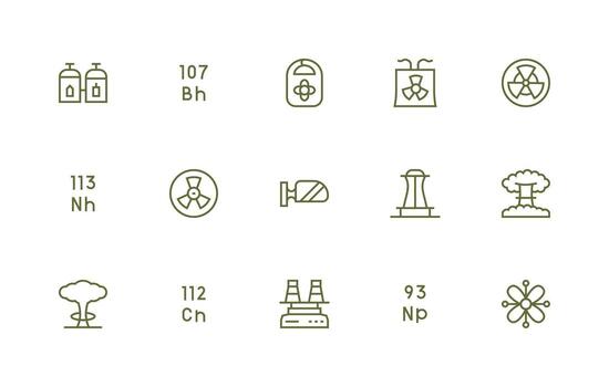 Nuclear Icon Set with 15 Regular Line Graphics Icon Set for Web vector