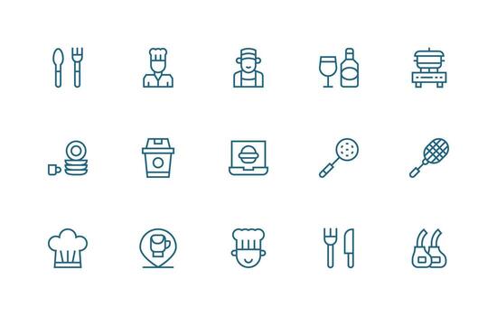 15 Regular Line Vectors for Food Service Theme Clean Set for Layout Prototypes