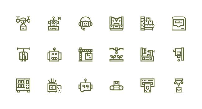 automatizado presentando 18 íconos en fuerte carrera línea diseño icono colección conjunto vector