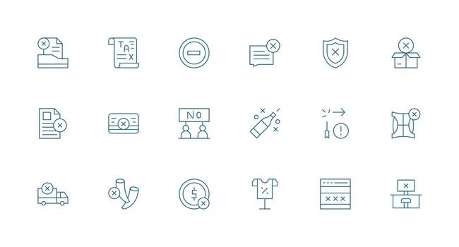 Minimal Line Style Rejected Icons with 18 Vectors Design Ready Icon Set for Teams