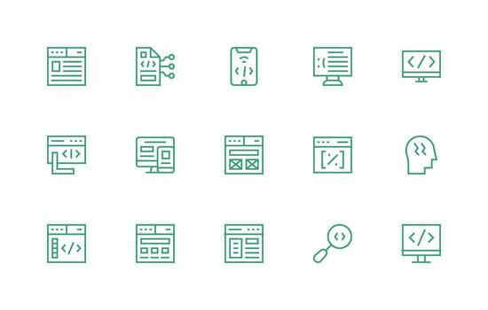 Html Visual Pack containing 15 Regular Line Icons All Device Compatible Icon Set vector