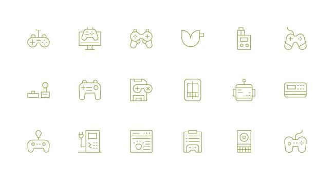 consola icono colección con 18 mínimo línea diseños de uso múltiple icono diseño paquete vector