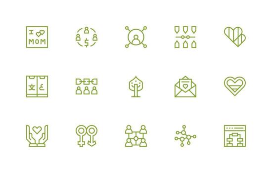 Relationship Set with 15 Regular Line Icons Clean Icon Set Icon Pack for UI Projects vector