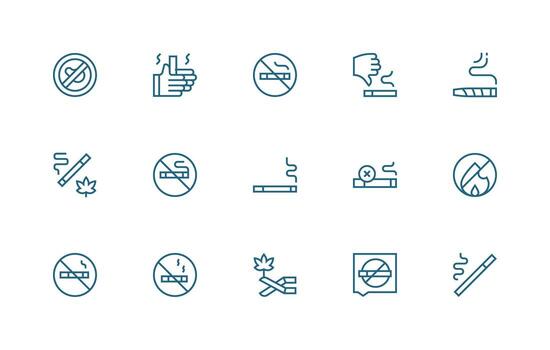 No Smoking Set with 15 Regular Line Icons Clean Icon Collection for Web Use vector
