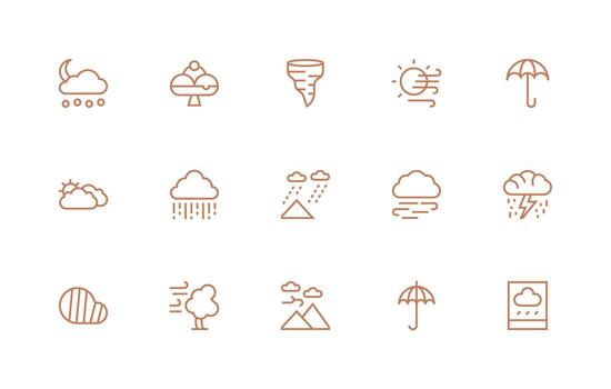 Storm featuring 15 Icons in Regular Line Design Well-Structured Icons for Creative Use vector