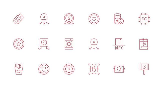 Chip Set with 18 Minimal Line Icons Icon Set for Apps vector