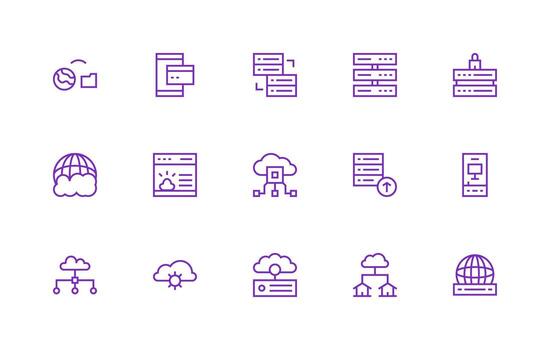 regular línea estilo hospedaje íconos con 15 vectores ui y ux enfocado icono colección
