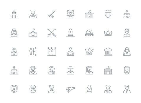 Authority Design Icons featuring 35 in Light Line Style Clean Icon Set Icon Pack for UI Projects vector