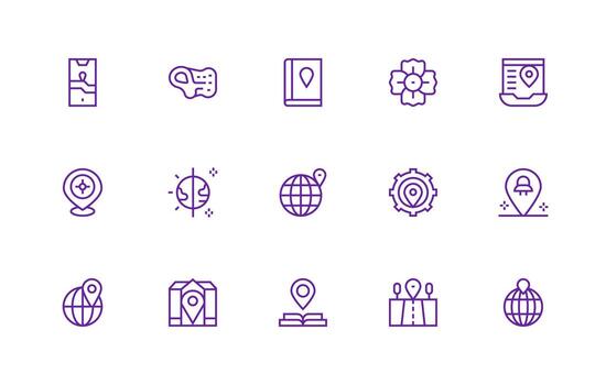 Coordinates Icon Set with 15 Regular Line Graphics Icon Pack for UI vector