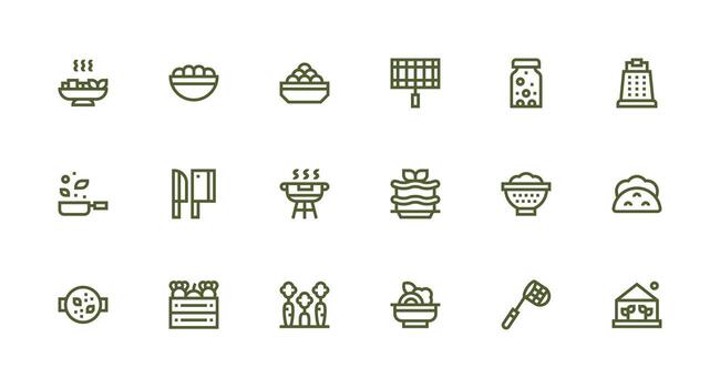 vegetales conjunto con 18 fuerte carrera línea íconos interfaz íconos para diario utilizar vector