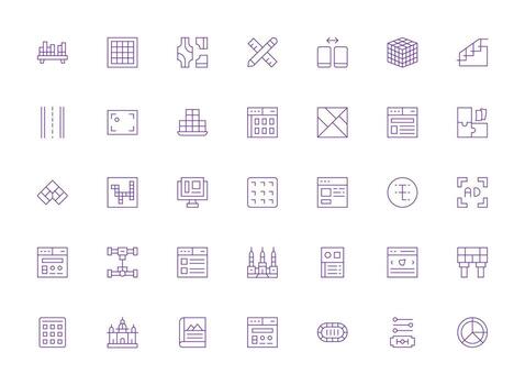 Layout Design Icons featuring 35 in Light Line Style User Interface Icons for Digital Products vector
