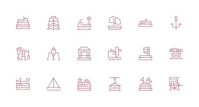 mínimo línea íconos desde muelle conjunto con 18 vectores ordenado icono conjunto