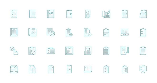 Lista de Verificación icono conjunto con 32 Delgado línea gráficos compacto icono conjunto vector