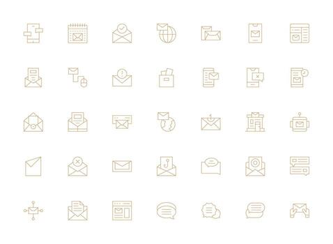 35 íconos para bandeja de entrada en ligero línea formato compacto icono conjunto vector