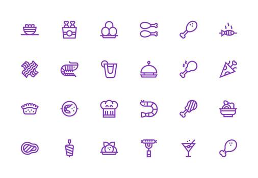 Appetizer Icon Set with 24 Thick Line Line Graphics Icon Set for Web vector