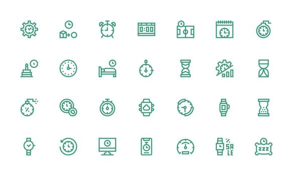 Clock Design Icons featuring 28 in Bold Line Style Interface Icons for Daily Use vector