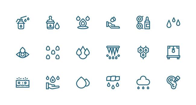 Drops Visual Pack containing 18 Strong Stroke Line Icons Clean Icon Collection for Web Use vector