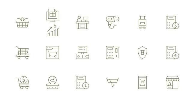 Checkout Icon Set with 18 Minimal Line Graphics Modern Line and Glyph Icon Series vector