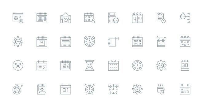 hora administración icono conjunto con 32 Delgado línea gráficos limpiar icono conjunto icono paquete para ui proyectos vector