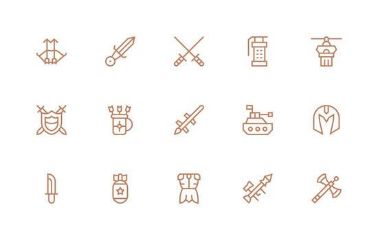 15 Regular Line Style Icons from Weaponry Collection Simplified Icon Pack for Visual Tools vector