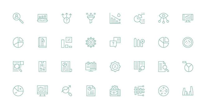 Data Analysis Icon Collection with 32 Thin Line Designs Reusable Icon Set vector