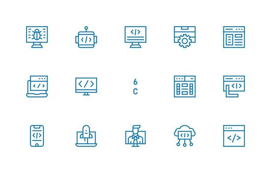 15 regular línea estilo íconos desde codificación colección reutilizable icono conjunto vector