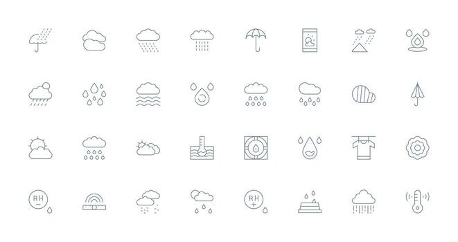 Humidity Set with 32 Thin Line Icons Essential Icons for Rapid UI Building vector