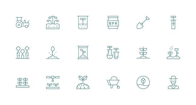 18 Minimal Line Style Icons from Soil Collection Clear and Concise Icon Set Collection vector