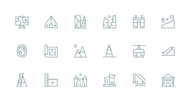 Elevation Icon Set with 18 Minimal Line Graphics Flexible Icon System for Web Interfaces vector