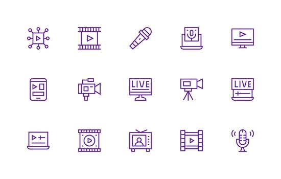 15 Regular Line Style Icons from Streaming Collection Reusable Icon Set vector