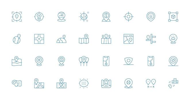 32 Icons for Coordinates in Thin Line Format Pixel Perfect Icons for Modern Apps vector