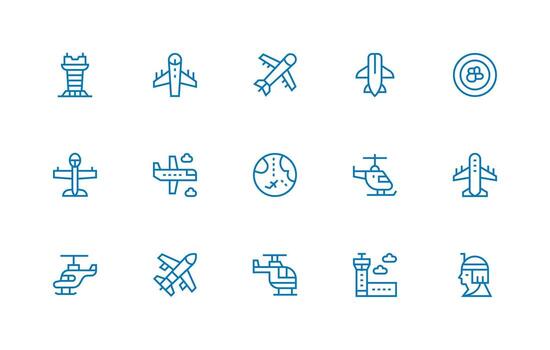 15 Icons for Aviation in Regular Line Format Icon Set for Projects vector