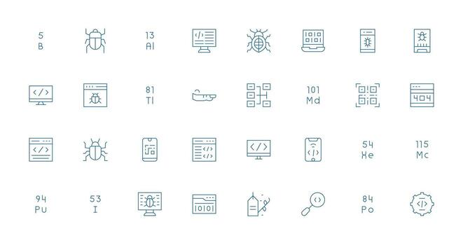 32 Delgado línea estilo íconos desde código colección diseño Listo icono conjunto para equipos vector