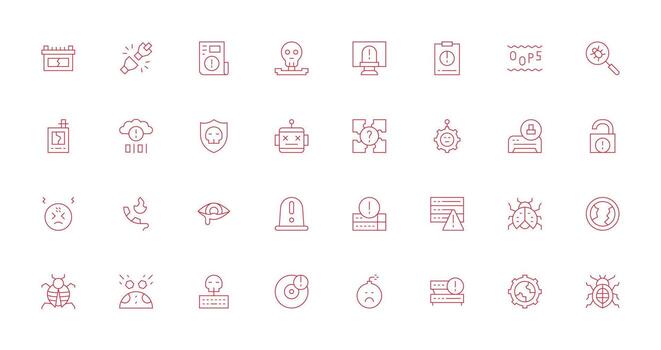 Malfunction featuring 32 Icons in Thin Line Design UI and UX Focused Icon Collection vector