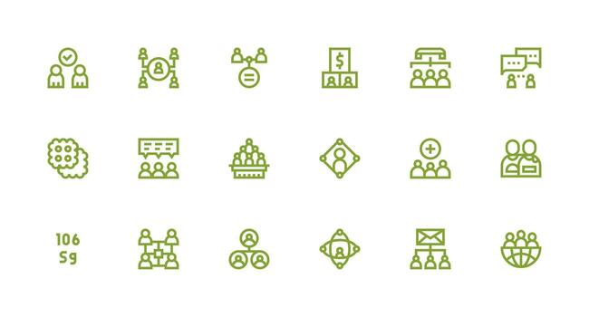 Group Design Icons featuring 18 in Strong Stroke Line Style Balanced Icon Set for Functional Design vector