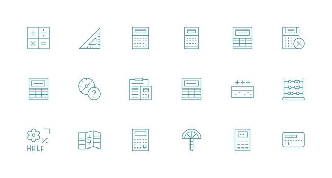 18 Minimal Line Icons for Calculation Graphics High-Resolution Icons for Any Platform vector